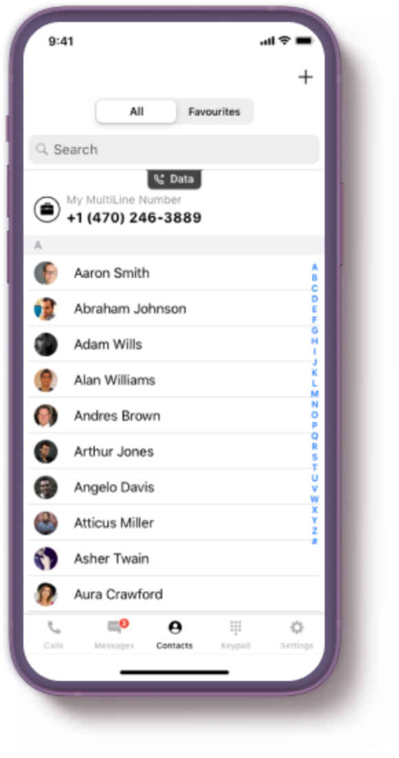 MultiLine contacts list screen
