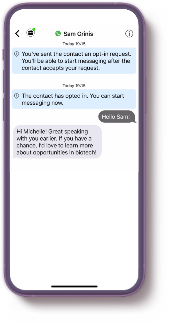Text exchange displaying opt-in flow